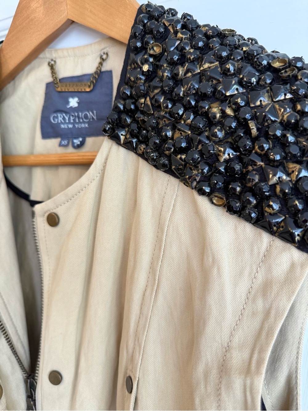 Gryphon New York Ex-Boyfriend Tan Vest Black Metal Beaded Studs - New - Picture 5 of 9